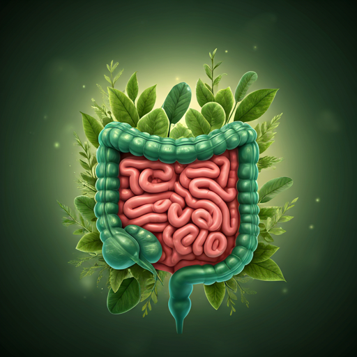 Professional and clean scientific visualization of a healthy human microbiome with soft clinical lighting and organic botanical textures, representing intestinal modulation.